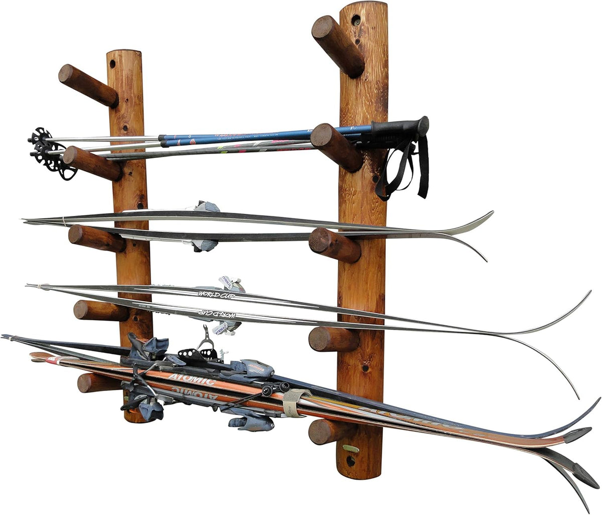 10-Place Wall-Mounted Ski Log Racks - Skis Wall Mount Garage Racks, Indoor & Outdoor Vertical Ski Holders for Walls, Hangers for Skis Indoor Storage Rack, Garage Hanging Rack - Canyon Brown