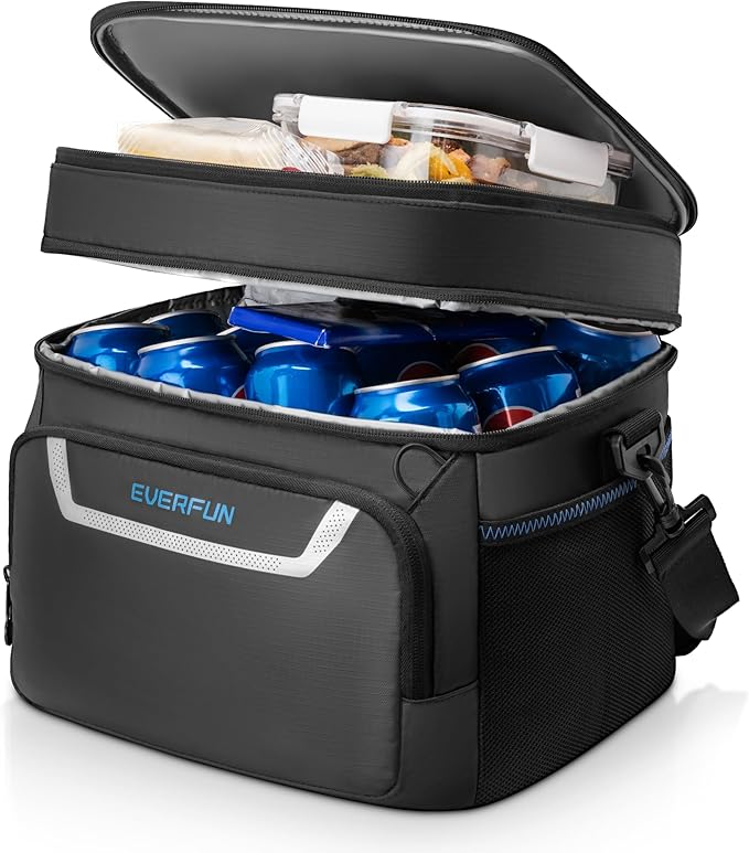 EVERFUN Small Cooler Bag 24/48 Can Insulated Lunch Box Double Deck Soft Leak-Proof Waterproof Collapsible Ice Chest for Men Women Work Travel Car Trip Picnic Beach