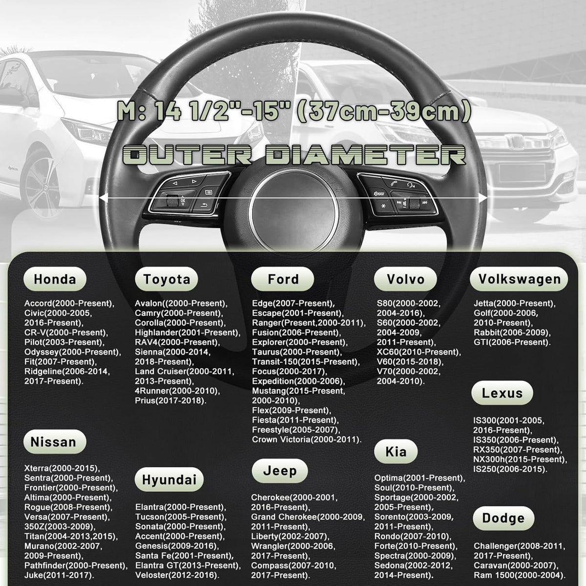 SEG Direct Steering Wheel Cover for Car, Standard Size 14.5-15 inch, Auto Interior Accessories, Black and Pastel Green