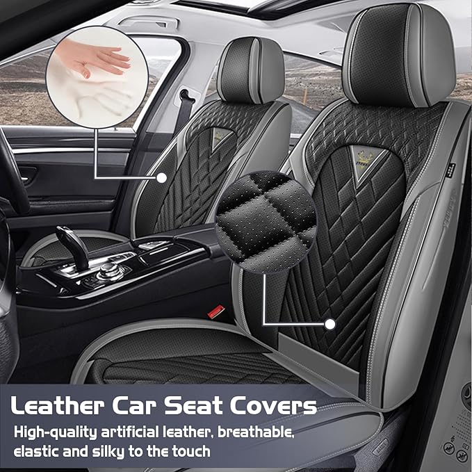 Truck Seat Covers for Ford F350 2011-2026, Waterproof Premium Leather Full Coverage Car Seat Cover, Muscle Sport Style Auto Interior Seat Cover Sets (Full Set/Gray Black)