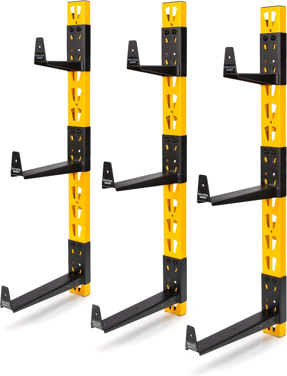 DEWALT 3-Piece Wall Mount Cantilever Wood and Lumber Storage Rack for Workshop Shelving, Multi-Depth Storage, Supports a Total of 273 lbs.