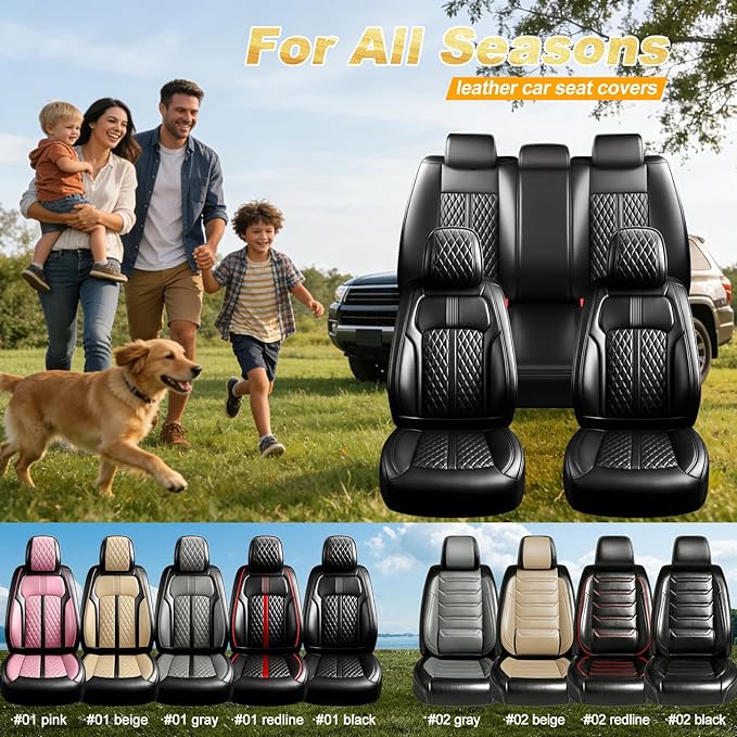 Fit Prologue Car Seat Covers for Select Honda Prologue 2024-2026 - Premium Full Coverage Leather, Airbag Compatible, Waterproof & All Weather Seat Cushion Protector, Full Set, Black
