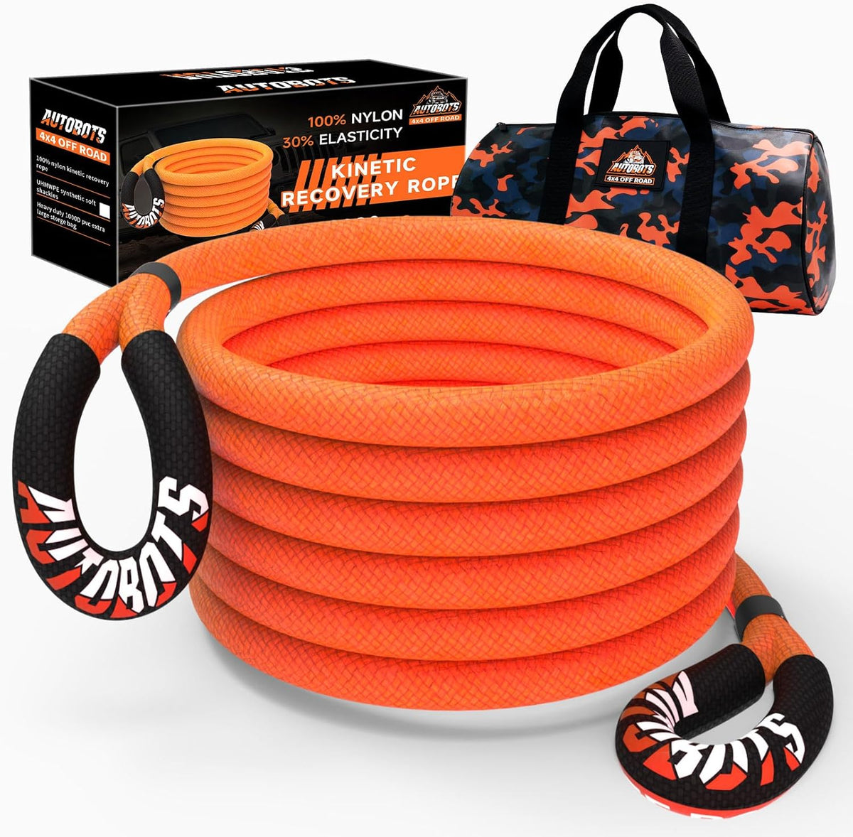 AUTOBOTS Kinetic Recovery Rope 1" x 30'(48,600lbs)，Heavy Duty Tow Rope Tow Strap for Truck ATV UTV SUV Car，Offroad Recovery Kit