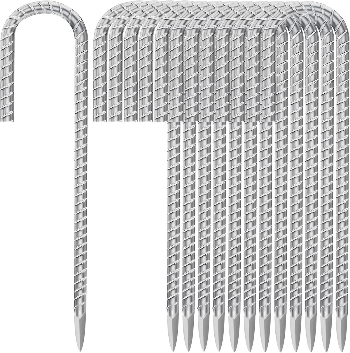 12 Inch Ground Stakes Heavy Duty J Hook 30-Pack Metal Spikes Galvanized Ground Hooks Anchors Rebar Ground Stakes for Fence Tent Gazbo Bounce House and Outdoor Decorations Inflatables