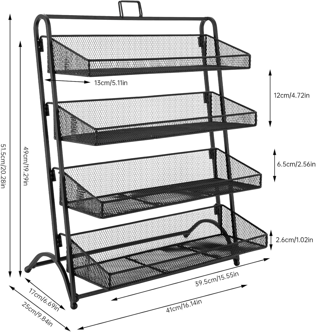 Retail Display Rack 4-Tier Market Merchandise Display Shelf Tabletop Fruit Vegetable Display Shelving Snack Shelf Countertop for Retail Store Home Store Market (10”D X 16”W X 20”H)