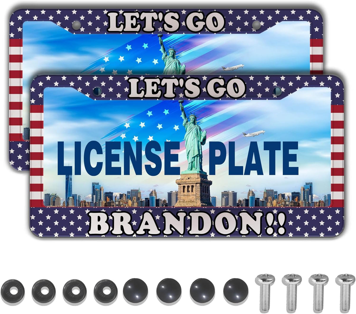 License Plate Frames for Women Multicolor License Plate Covers for Men Lets Go Brandon Universal Aluminum Car Accessory 2 Pack with Screw Covers Set