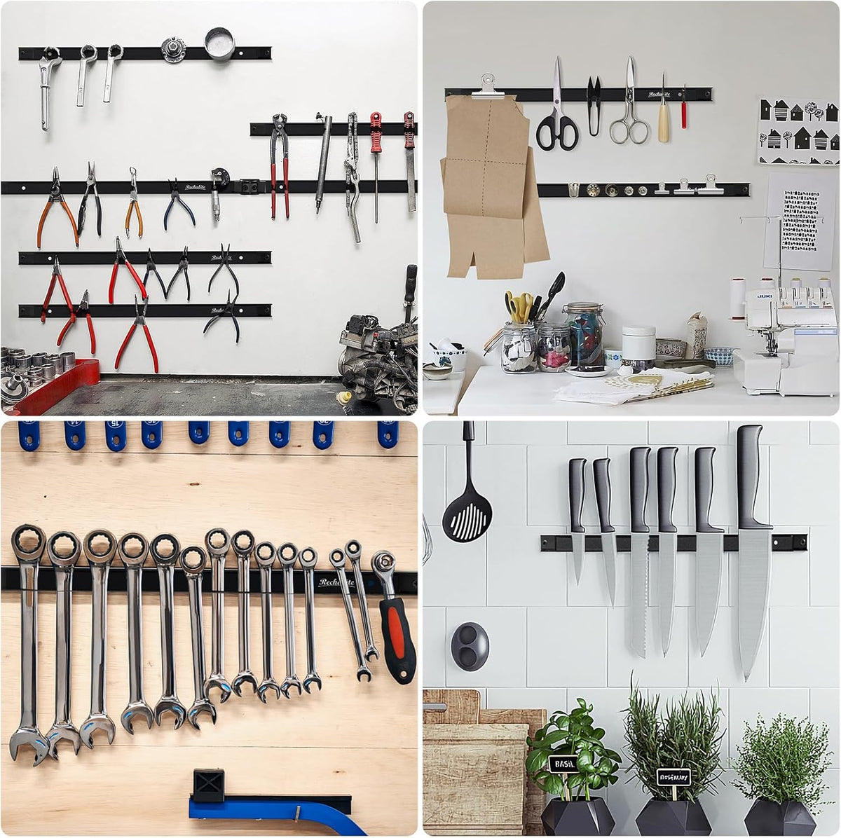 4 Pieces 12" Magnetic Tool Holder Strip, Black Magnet Bar, Metal Tool Organizer Rack for Garage Organization, Easy To Install in Workshop, Mounting Screws Included