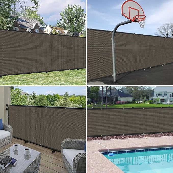 Windscreen4less Privacy Fence Screen Heavy Duty Windscreen Fencing Mesh Fabric Shade Net Cover with Brass Grommtes for Outdoor Wall Garden Yard Pool Deck, 8'x130' Brown