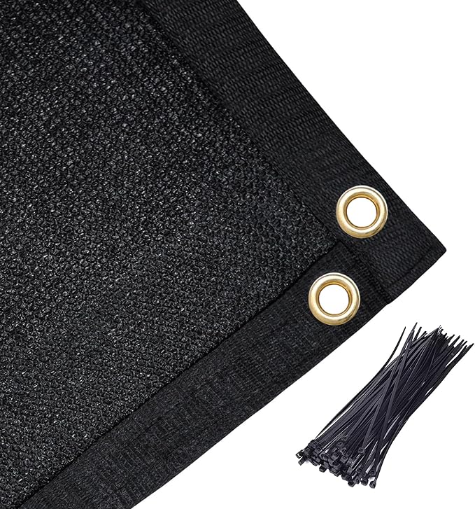 Amagenix 90% Shade Fabric 10'X 16' Black Sun Shade Cloth with Grommets for Pergola Replacement Shade Cover Canopy, Heavy Duty, Cable Zip Ties Included (We Customized)
