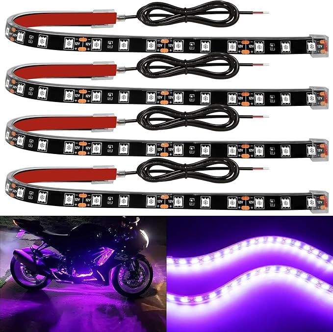 YM E-Bright 4Pcs Led Strip Lights for Car, 12inch Waterproof IP68 Car Underglow Strip Lights Decoration 18SMD 12V Led Interior Exterior Lights Strip for Cars Motorcycles Truck Golf Cart Boat - Pink