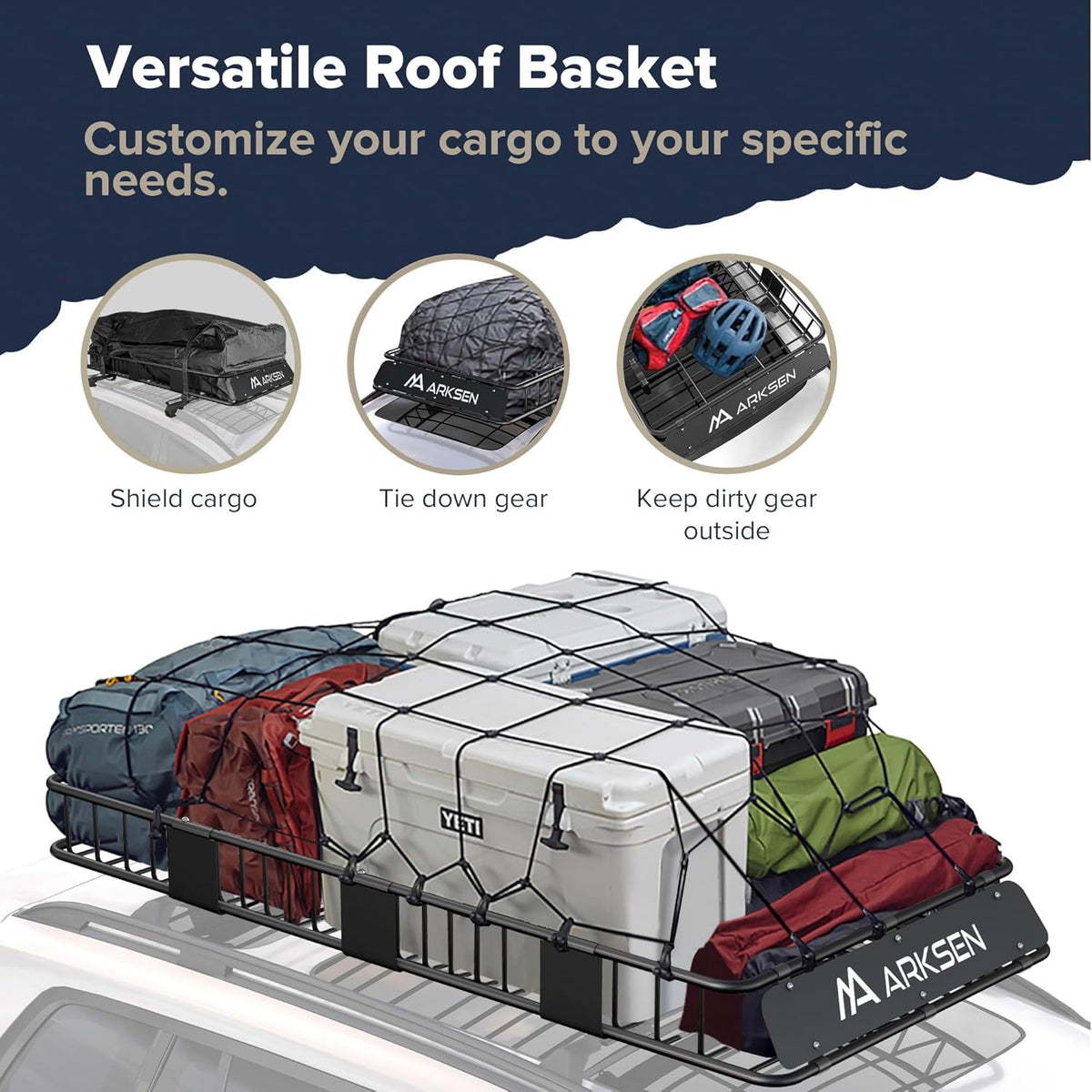ARKSEN 84 x 39 x 6 Inch Universal 150LB Heavy Duty Roof Rack Cargo with 500D PVC Waterproof Cargo Bag, Top Luggage Holder Carrier Basket with Extension for SUV, Truck, & Car Steel Construction