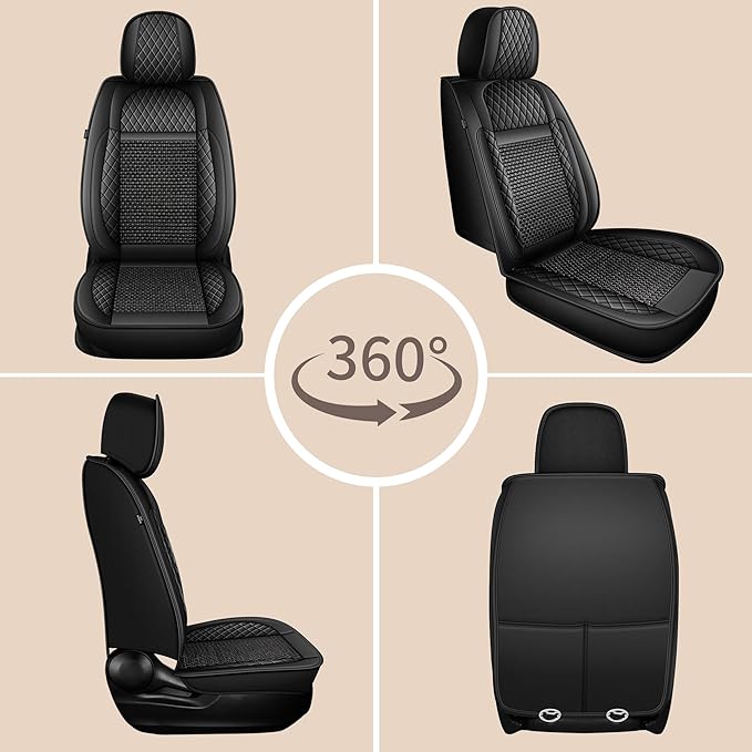 TTX LIGHTING for Chevy Equinox 2007-2026 Car Seat Covers, Breathable Ice Silk & Leather Seat Protector, Cool & Anti-Sweat for Long Driving, Airbag Compatible, 2 Front Seats (Black)
