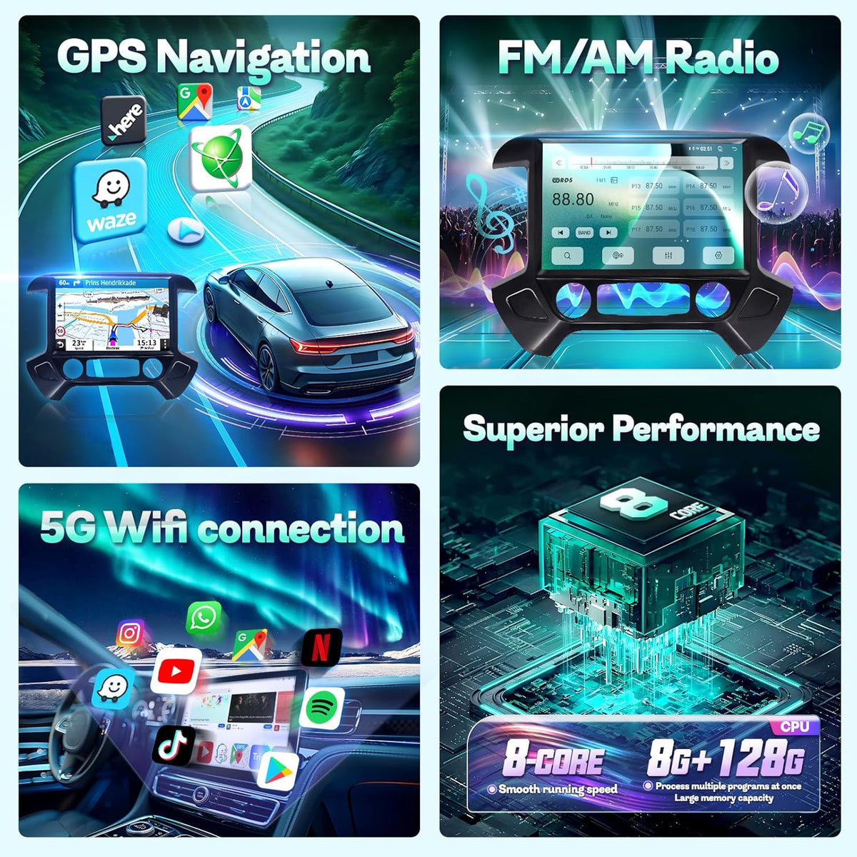 13.1" 8Core 8+128G Car Radio for Chevy Silverado GMC Sierra 2014-2018,5Ghz WiFi Android 12 2K Screen Radio Wireless CarPlay Android Auto BT DSP 48EQ Backup Camera Mic,Black
