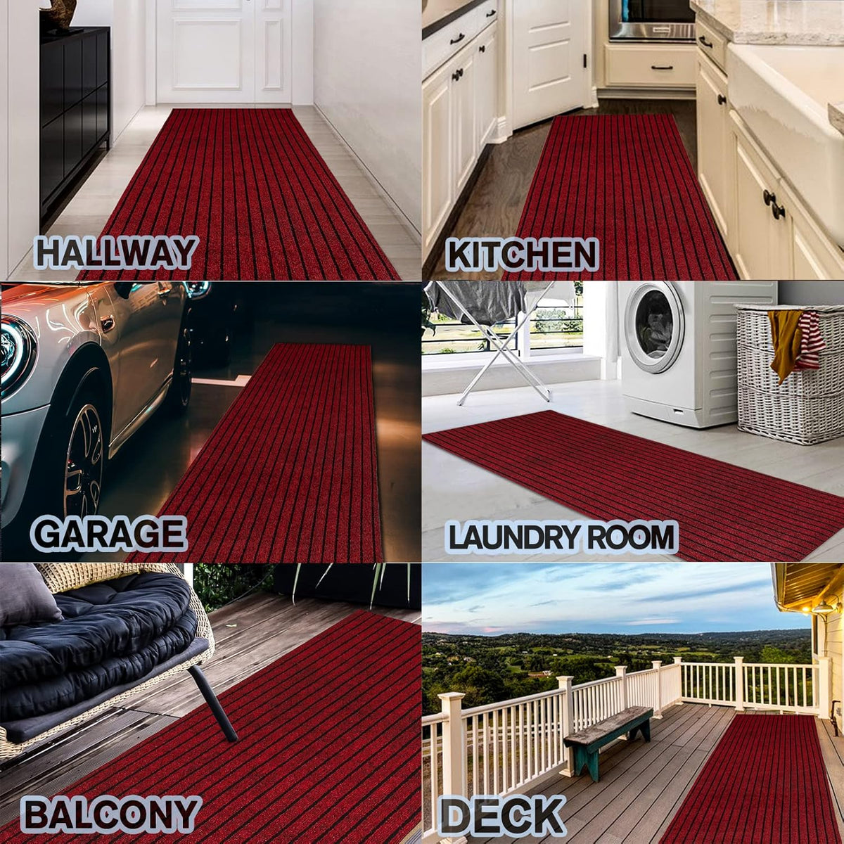 Custom Size Backed Non-Slip Area Rugs Runner, Easy Clean, Waterproof Runner Rugs for Hallway Entryway, Kitchen, Laundry, 2FT x 77FT, Red Stripe
