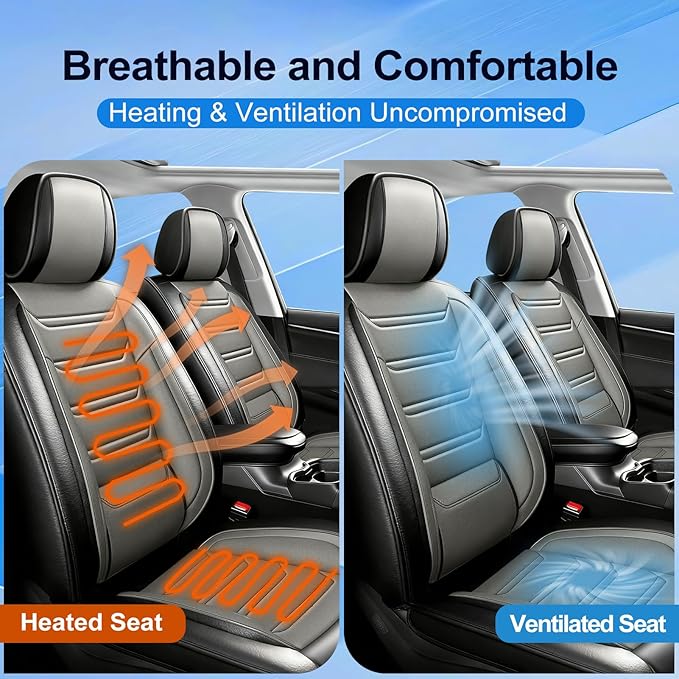 Fit CX-5 Car Seat Covers for Select Mazda CX5 2013-2024 2025 2026 - Premium Full Coverage Leather, Airbag Compatible, Waterproof & All Weather Seat Protector, Front Pair Black+Gray
