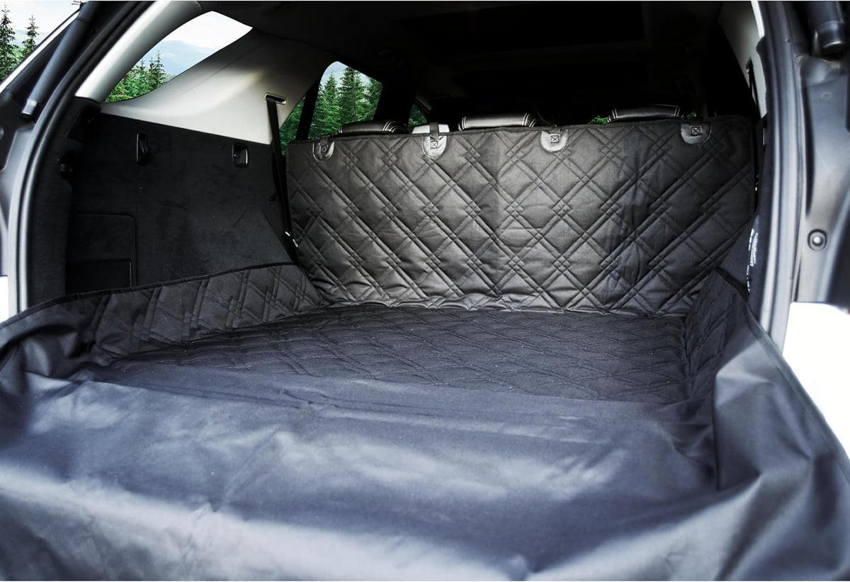 Bulldogology SUV Cargo Liner for Dogs 55"x106" Heavy Duty Pet Trunk Cargo Cover - Dog Car Seat Cover Waterproof Nonslip - Dog Hair, Muddy Paws, Scratches Cover Protector for Cars Vans (X-Large, Black)