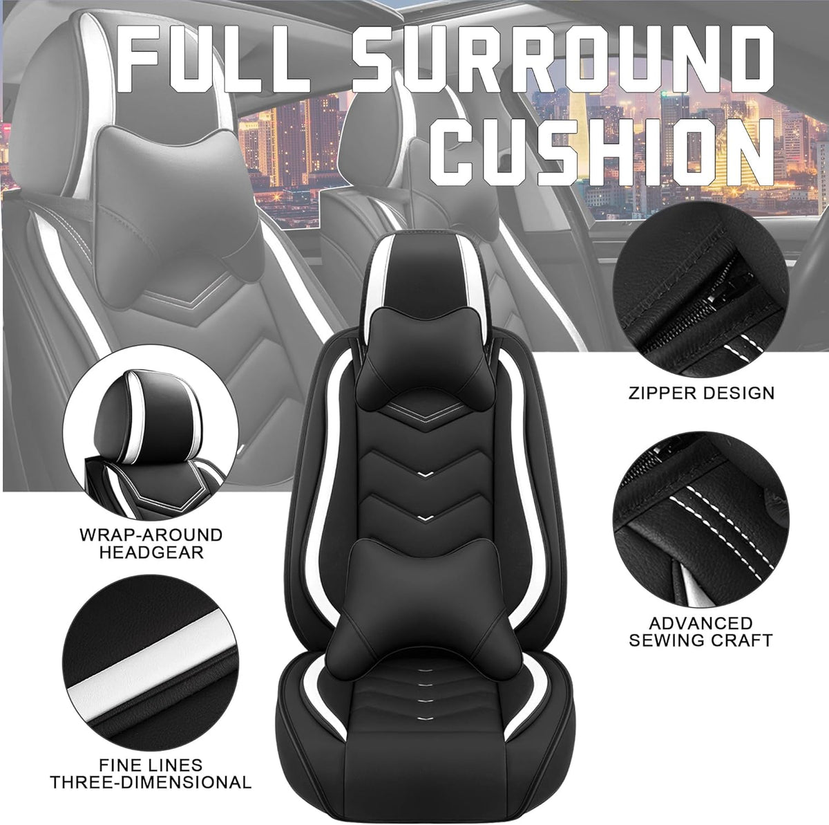 Car Seat Covers for Chrysler Pacifica 2004-2025, Stylish Sport Seat Cover, Premium Nappa Leather Car Seat Cover. Automobile Seat Covers Sets.(Luxury 5 Seats/Black White)