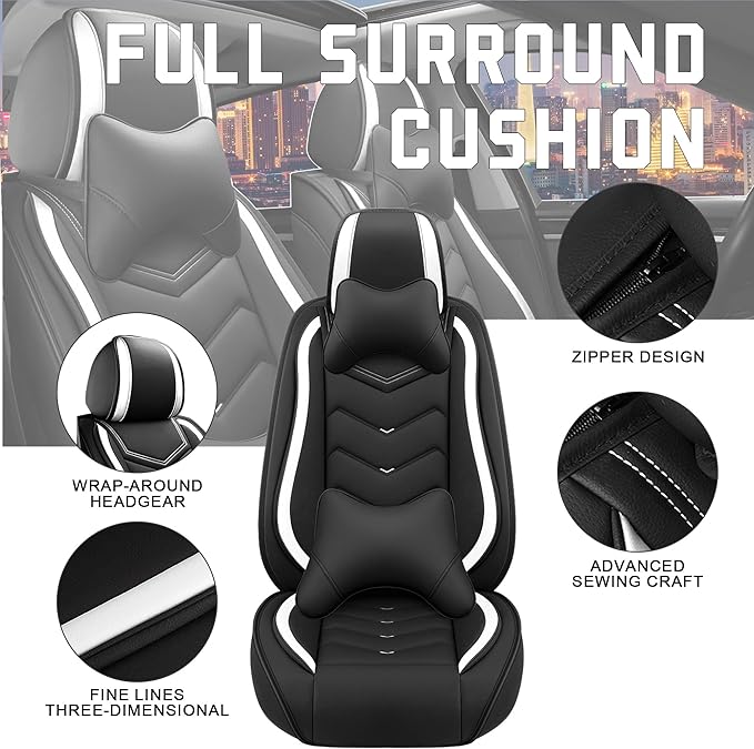 CTDS Car Seat Covers for Nissan Sentra 2000-2026, Stylish Sport Seat Cover, Premium Nappa Leather Car Seat Cover. Automobile Seat Covers Sets.(Luxury 2 Seats/Black White)