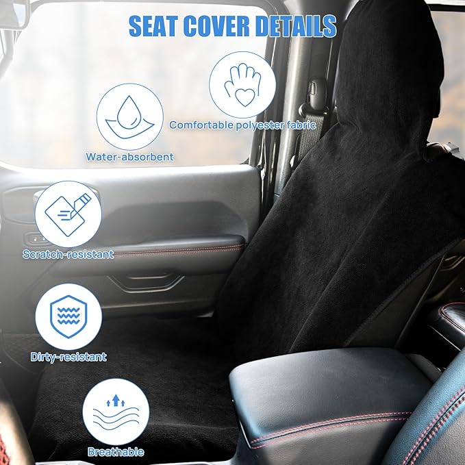 Nilight Car Seat Cover Black Terry Fabric Water and Sweat Absorbent Ideal for Running Gym Workouts Beach Swimming and Hiking Suitable for Cars Truck SUV
