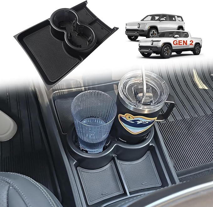BestEvMod Gen 2 Lower Center Console Organizer Tray Compatible with Rivian R1T R1S 2026 2025 Gen 2 Fit 32oz Bottle Interior Accessories ABS Material with PVC Trim Floor Console Storage (Black)
