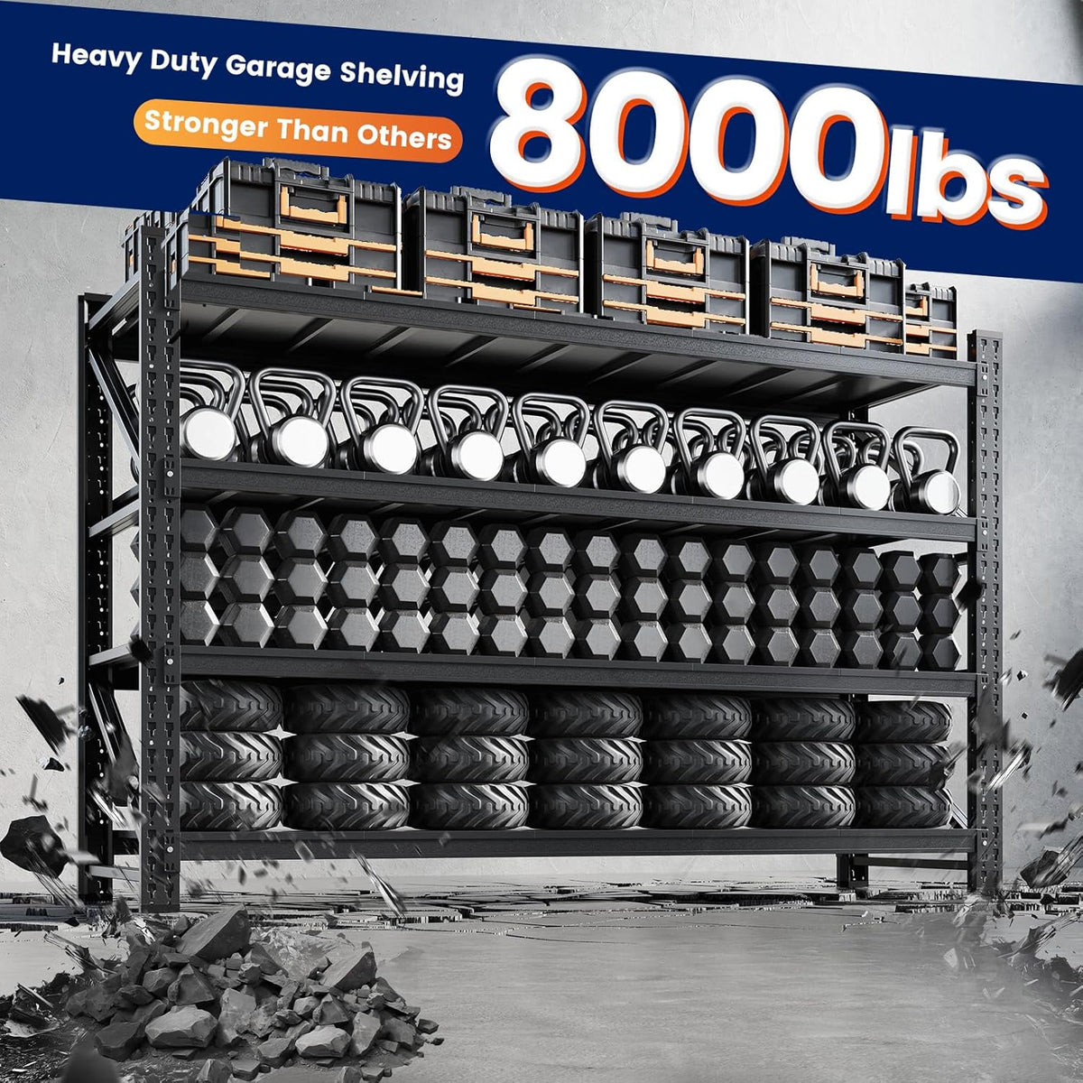 Yizosh 75" W Metal Garage Storage Shelves,8000LBS Heavy Duty 4-Shelf Adjustable Steel Organization Shelving,Utility Rack Shelf,75" W x 24" D x 70" H for Basement,Warehouse,Industrial