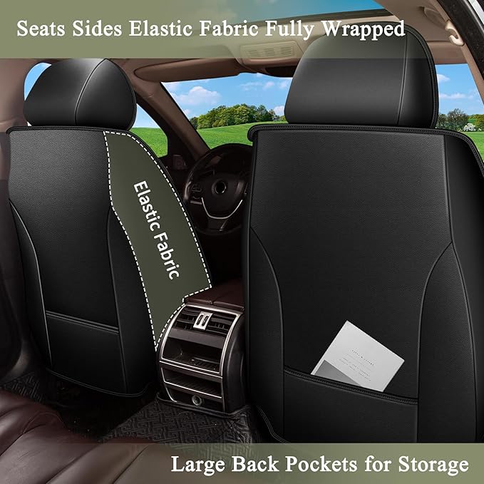 Car Seat Covers Front Pair for Subaru Ascent 2019-2024 2025 2026: Breathable Perforated Leather Seat Cover (Black&Grey)
