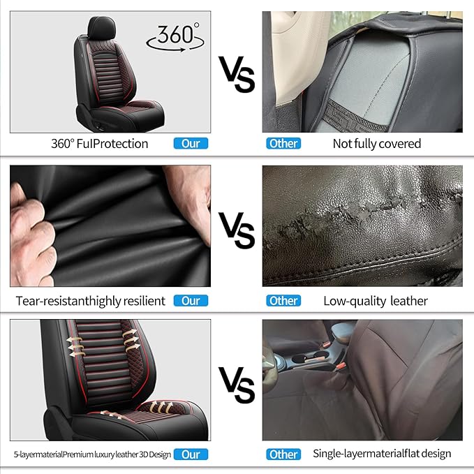 Fit Crosstrek Car Seat Covers for Subaru Crosstrek 2016-2025 2026 - Upgraded Premium Waterproof & Breathable Leather, Airbag Compatible, All-Weather Seat Cushion Protector(2 Front/Black+Red)