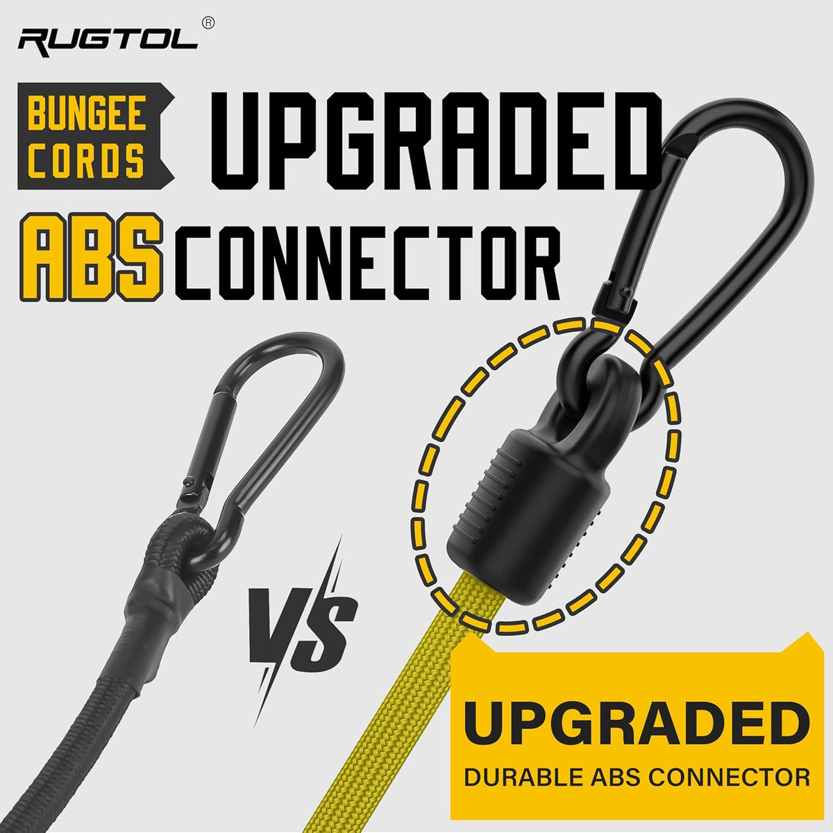 Bungee Cords with Hooks, 60 Inch Yellow Adjustable Bungee Cords with Carabiner Heavy Duty Outdoor, 8mm Thick Easy to Adjust Bungee Rope UV Resistant for Tarp, Bike Rack, Garden, Tension, 6 Pack