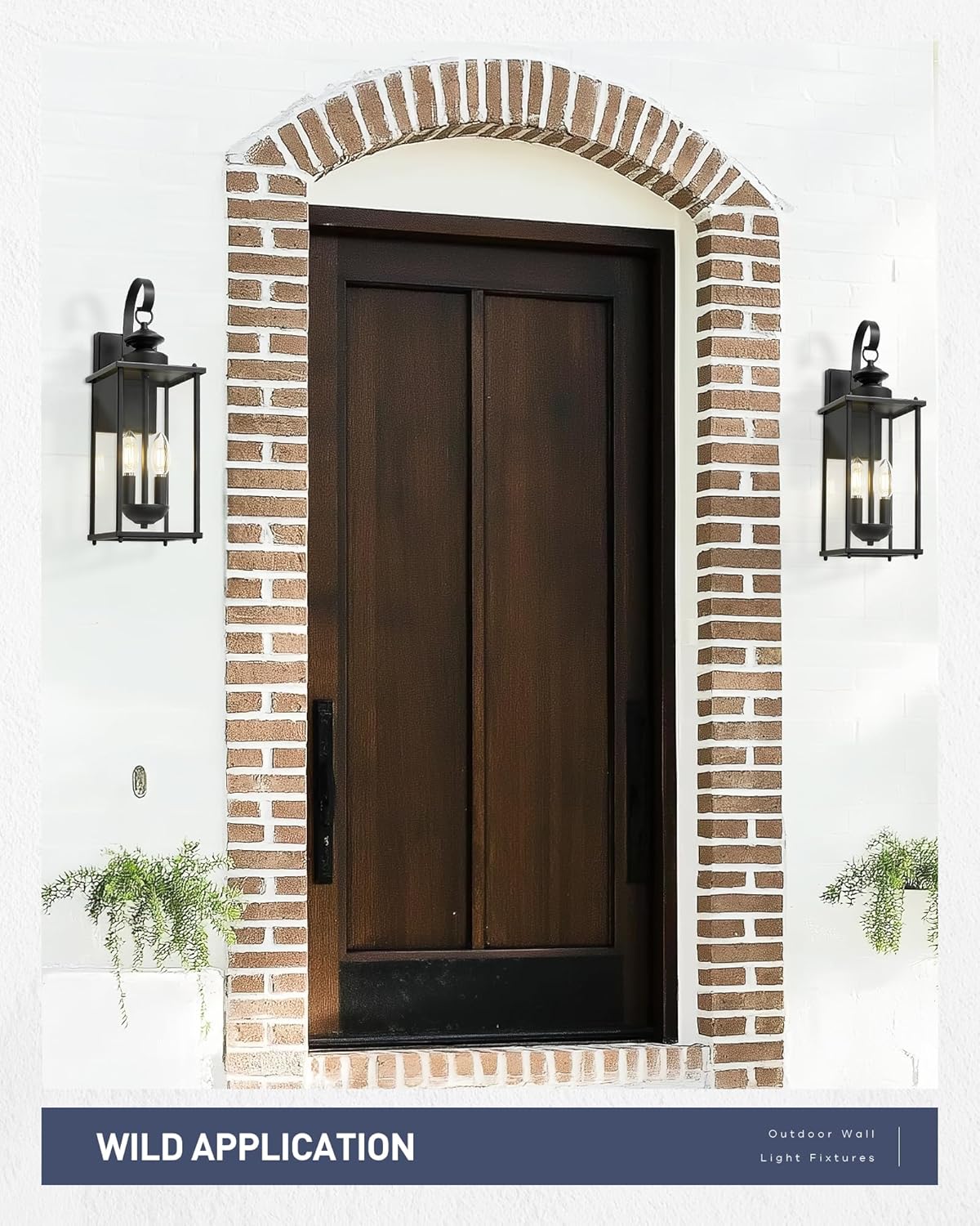 kudos Porch Lights, 18.1 inch Large Outdoor Wall Light, E12 Sockets, Anti-Rust Waterproof Light Fixtures Wall Mount for Patio, Doorway, Entryway, Black with Clear Glass, KDOWL02-BK-L