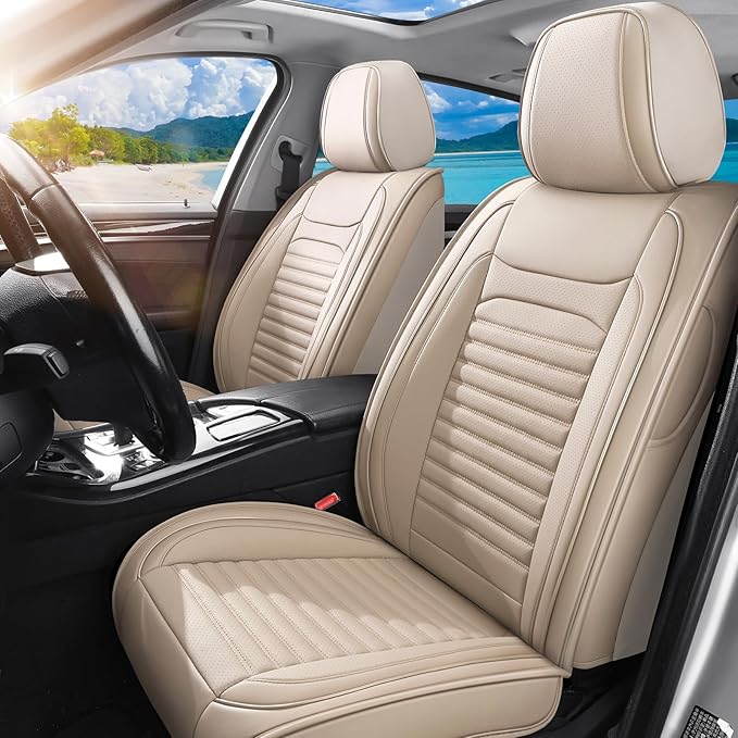 Car Seat Covers Full Set Fit for Toyota RAV4 2001-2026, Premium Faux Leather Car Seat Protector,Breathable Anti-Slip Full Wrapping Edge Seat Covers(Beige,Full Set)