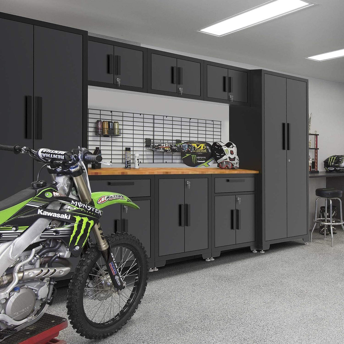 Torin Garage Cabinets Storage System, 9 Piece Included Steel Drawers Rolling Chest,Locked Storage Cabinet, Perfect for Organizing Garage and Tools, Black/Grey