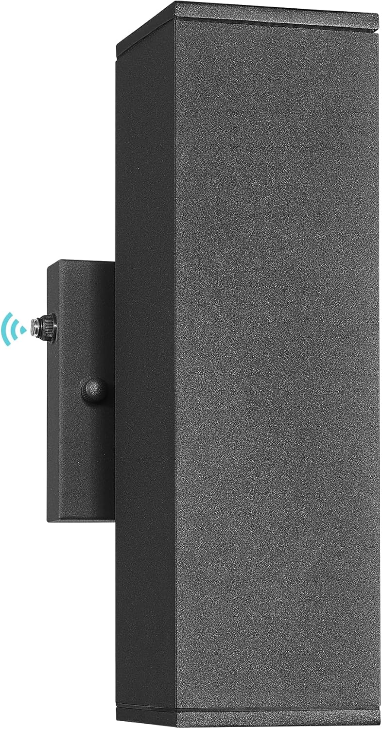 Ken & Ricky Dusk to Dawn Outdoor Lighting, Modern Exterior Wall Lights, Aluminum Waterproof, Black Up and Down Outdoor Porch Light with Glass Cover, KR3324-W-1PK-B