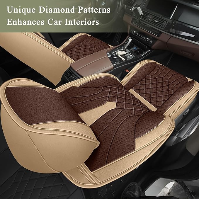 Breathable Car Seat Covers for Subaru Forester 2007-2025 2026, Front Seats, Perforated Leather, Seat Protector, Interior Trim for Subaru Forester Accessories (Beige&Brown)