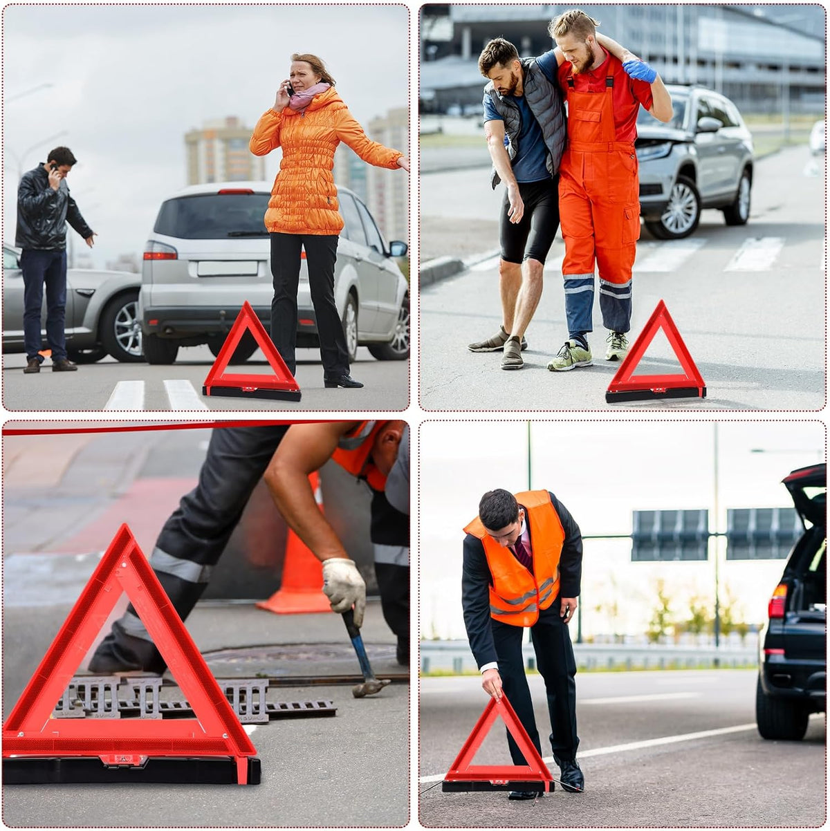 Kanayu Warning Triangle DOT Approved Foldable Emergency Safety Triangles Reflective Road Safety Triangle with Carrying Case Heavy Base Roadside Safety Warning Sign for Car Truck(18 Pcs)