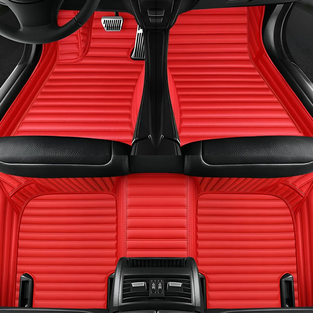 Add Personal Touch to Your Vehicle with IMEISH Customizable Logo Text Car Mats for 99% of vehiclesPads Protection Non-Slip Leather Floor Liners (Red Stripe)