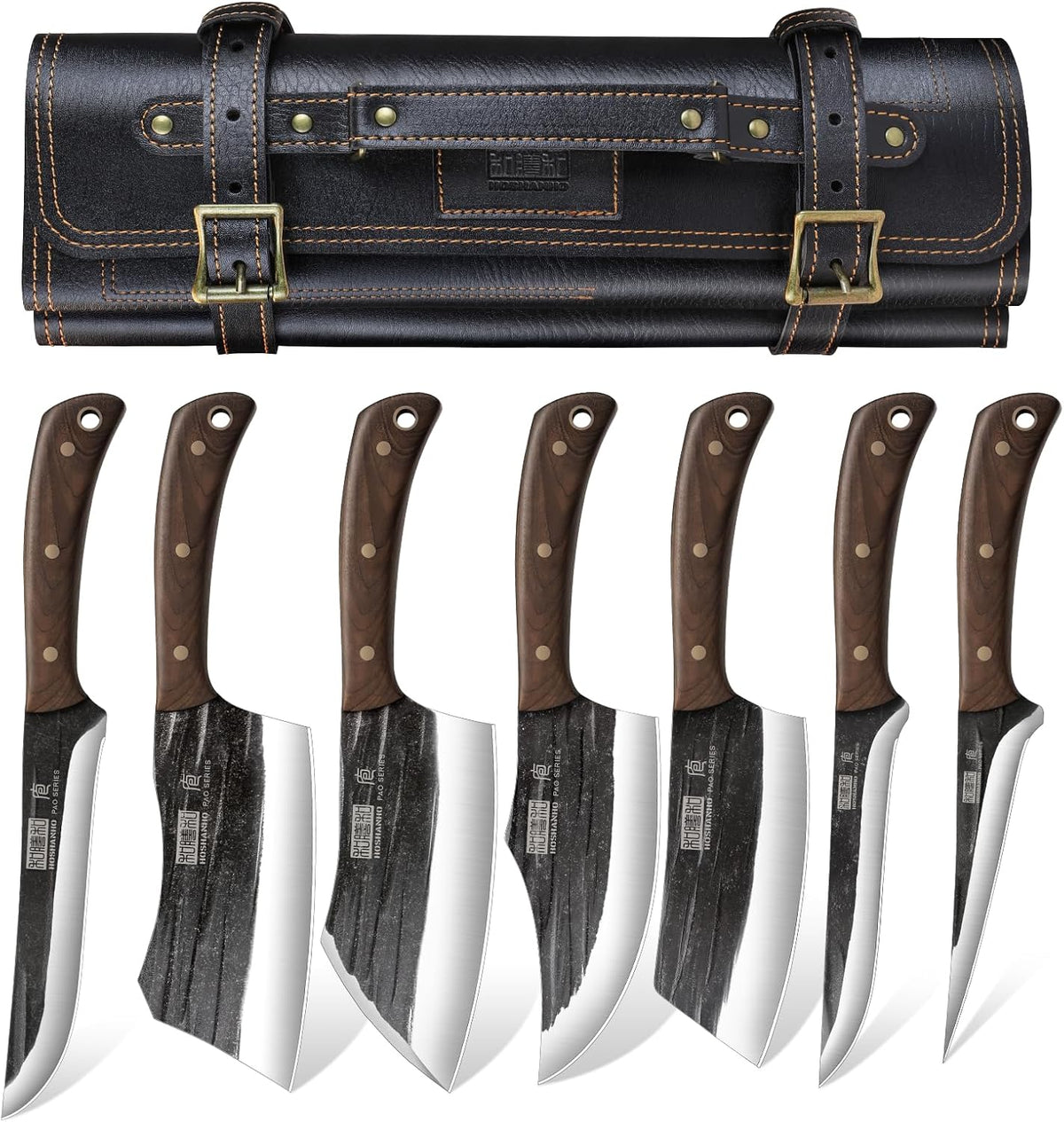 Butcher Knife Set, Hand Forged Butcher Chef Knife Set with Roll Bag, Sharp Meat Cleaver Knife & Bone Chopper Knives & Fillet Knives for Home & Camping & BBQ Gift for Men