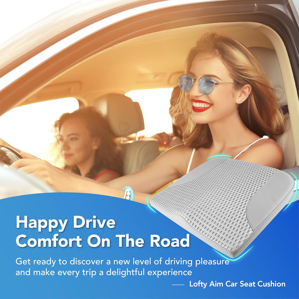 Car Seat Cushion, Comfortable Memory Foam Seat Pillow for Driving, Sciatica-Back Pain Relief, Cushion for Car-Truck, Office, Wheelchair - Gray