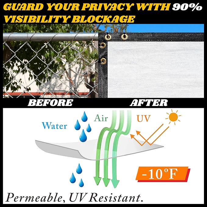Royal Shade Custom Size 6' x 121' White Fence Privacy Screen Windscreen Cover Netting Mesh Fabric Cloth - Cable Zip Ties Included (We Make Custom Size)