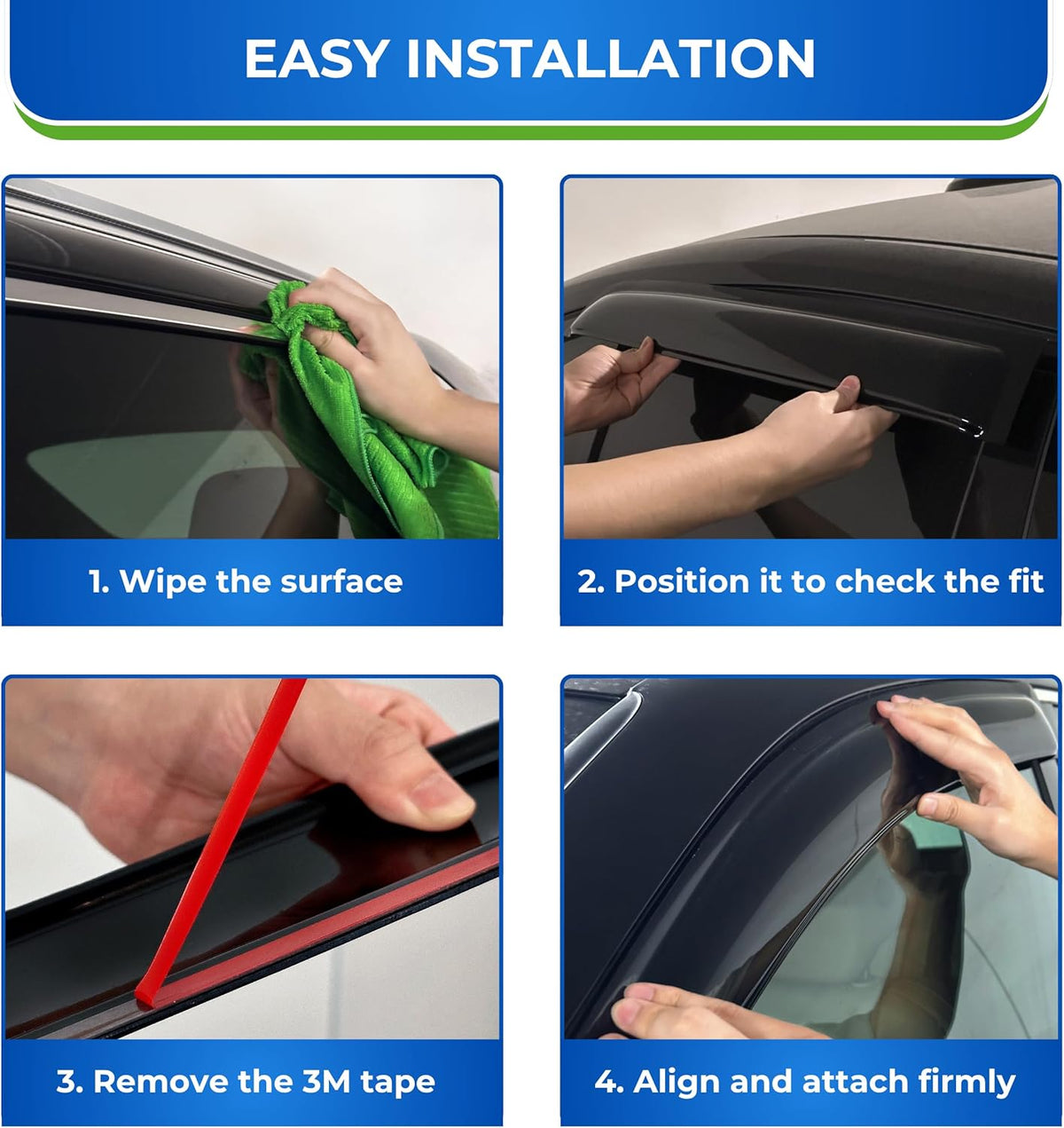 KPY Window Visor Compatible with Audi A3 Hatchback 2003-2013, 4PC Rain Guard Side Window Vent Deflectors Tape-On Mugen Style, 2003 2004 2005 2006 2007 2008 2009 2010 2011 2012 2013