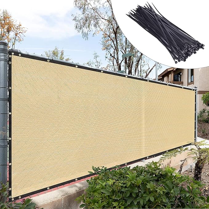 Royal Shade Custom Size 5' x 54' Beige Fence Privacy Screen Windscreen Cover Netting Mesh Fabric Cloth - Cable Zip Ties Included (We Make Custom Size)