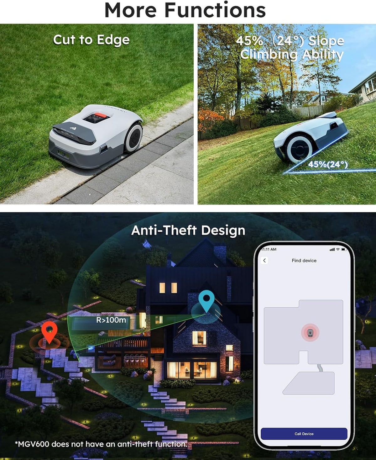 Robot Lawn Mower NO Wire - 0.9 Acre, Full Band RTK+4-Eye Vision Robotic Lawnmower, Automatic Mapping, 30 Multi-Zone Management, Accurate Obstacle Avoidance, Intelligent Anti-Theft, APP Control