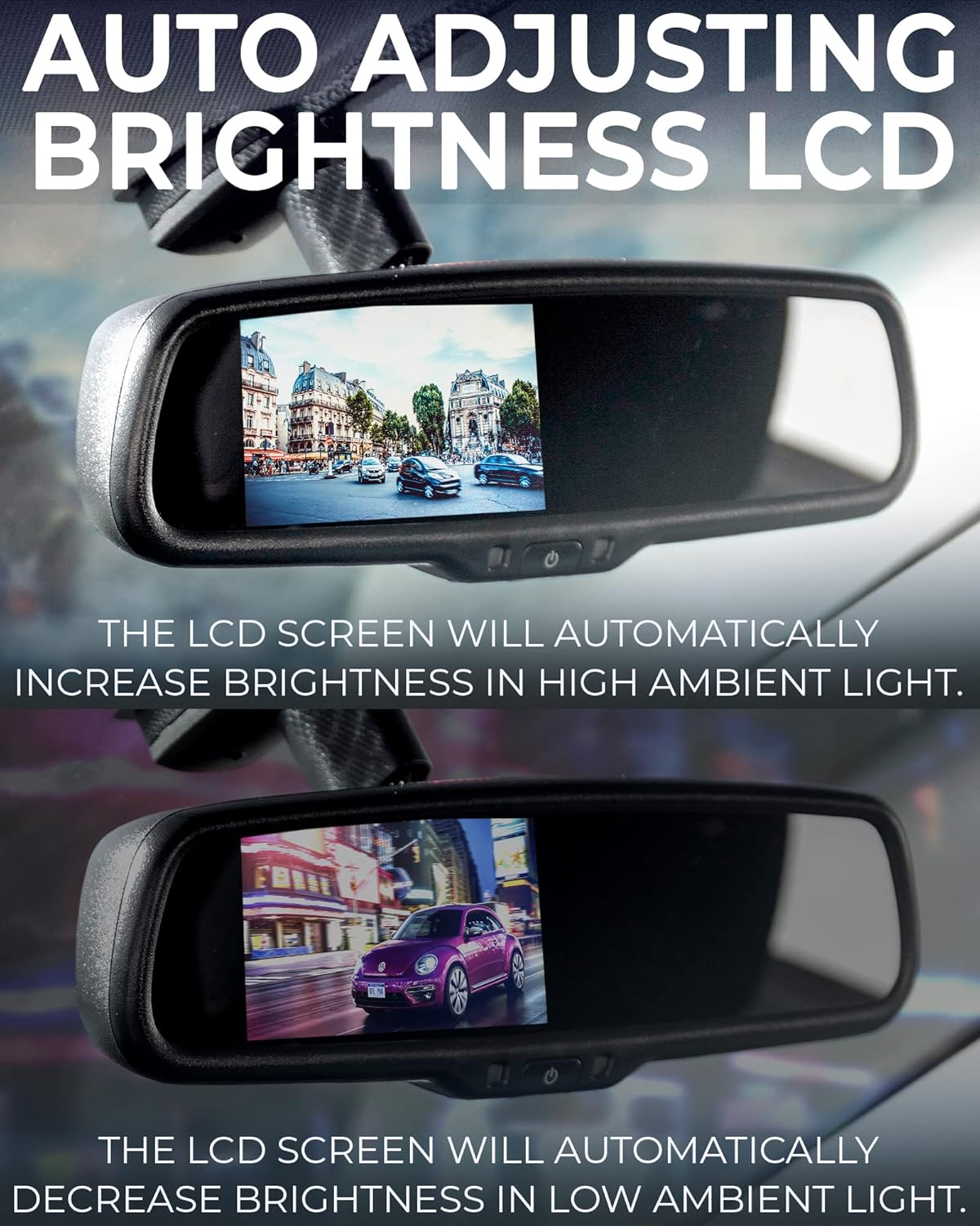 Master Tailgaters 10.5" OEM Rear View Mirror with 4.3" LCD Screen + Dynamic Parking Lines | Rearview Universal Fit Mount | Auto Adjusting Brightness LCD | Anti Glare | Full Original Mirror Replacement