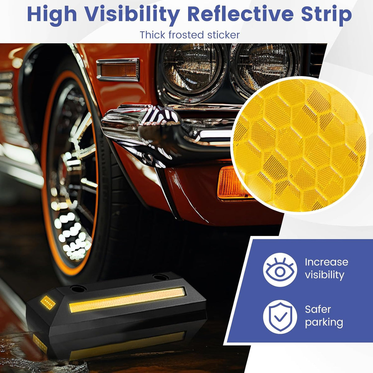 IRONMAX 2 Pack Parking Block, 21.5" Long Rubber Curb with Reflective Stripes, 9000 LBS Capacity, Heavy-Duty Garage Car Stopper for Cars Vans Trucks, Parking Stopper for Garage Driveway