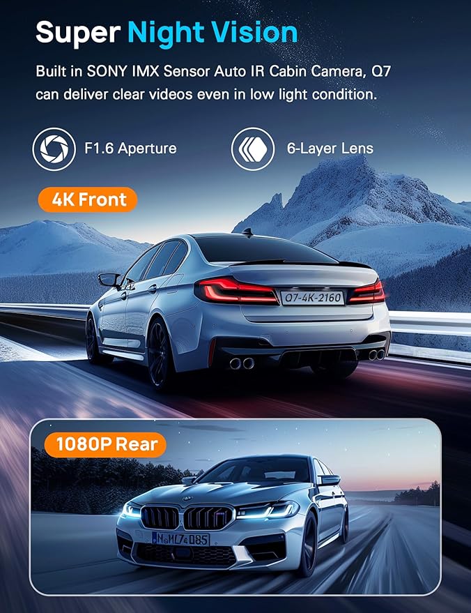 Navycrest 4K Dash Cam Front and Rear with 64GB Card, Built-in 5G WiFi, Dash Camera for Cars 4K Front and 1080P Rear, Dashcams for Cars Loop Recording, Gravity Sensor, 24-Hours Parking Mode