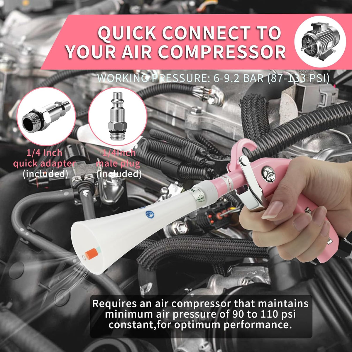 Tornado Dry Cleaning Gun Detailing Interior Dryer Air Blow Gun High Pressure Blower Gun for Women Car Detailing Kit Interior Cleaner Works with Air Compressor and Quickly Removes Surface Dirt Pink