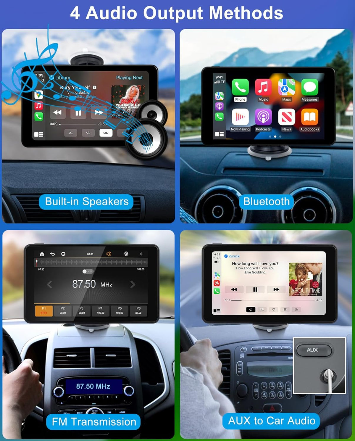 Compatible Wireless Apple CarPlay Android Auto Car Screen, 720P Back Camera 7″ Touch Screen Car Music Video Player Portable GPS Naivgation Bluetooth Mirror Link, Siri, AirPlay, Voice Assistant