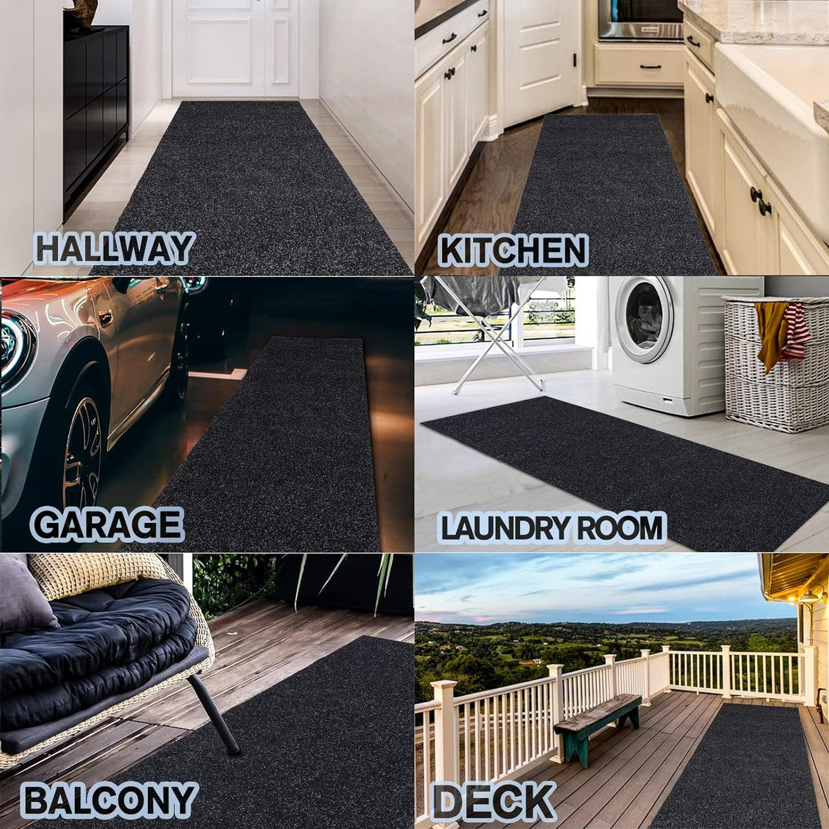 Custom Size Backed Non-Slip Area Rugs Runner, Easy Clean, Waterproof Runner Rugs for Hallway Entryway, Kitchen, Laundry, 4FT x 23FT, Black
