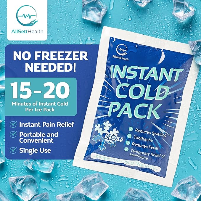 50 Pack Instant Ice Cold Pack (6” x 4.5”) - Disposable Instant Ice Packs for Injuries | Cold Compress Ice Pack for Pain Relief