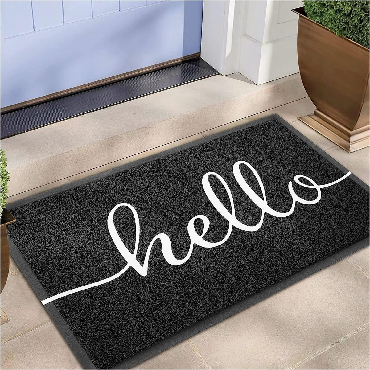 EARTHALL Door Mat Outside Inside Hello Doormat, 30"x17.5", Durable Floor Mat Non Slip Mat Ultra Absorb Mud Easy Clean Front Doormat for Garage, Entryway, Patio, High Traffic Areas, Black