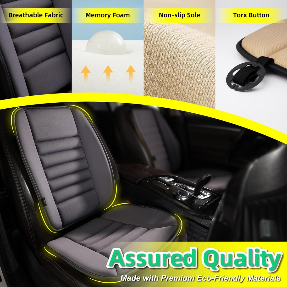 kingphenix Car Seat Cushion with Back Support Pillow: Enhanced Comfort Memory Foam Design for Pain Relief, Ideal for Drivers and Office Use - Ergonomic Lumbar Comfort for Long Sitting - Dark Grey